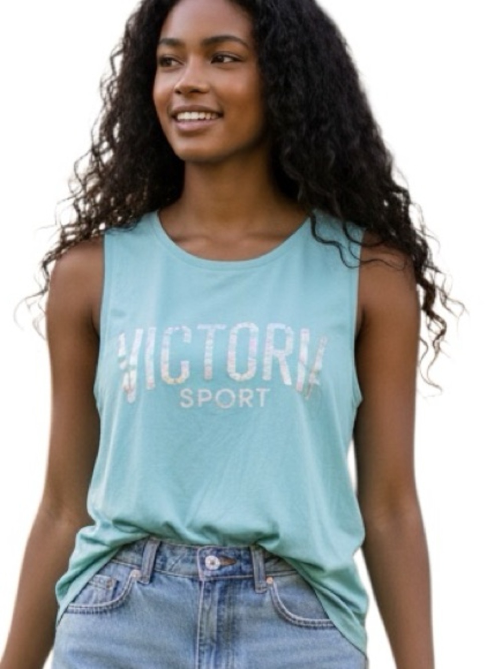 VICTORIA’S SECRET SPORT: Open Back Workout Tank Top with Metallic Letters -Large